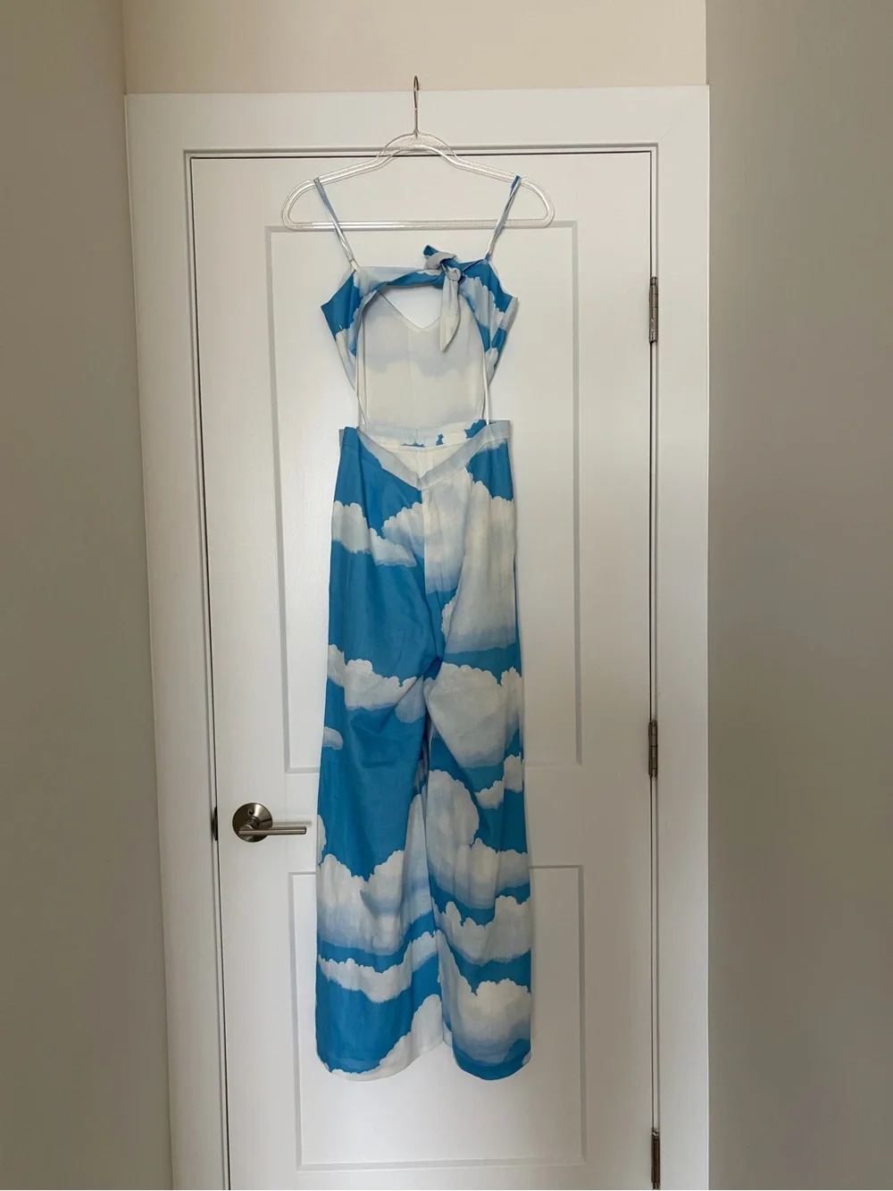 Mara Hoffman Blue & White Cloud-Print Spaghetti-Strap Jumpsuit - Picture 3 of 4